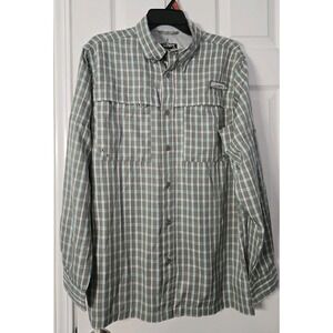 Habit Mens Long Sleeve Shirt Size Medium Plaid, Tan & White